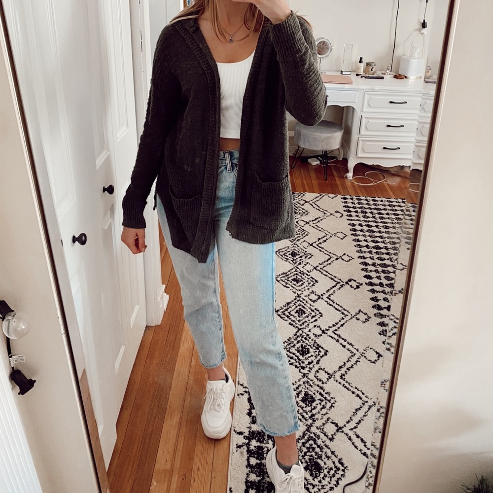 Green, hooded cardigan